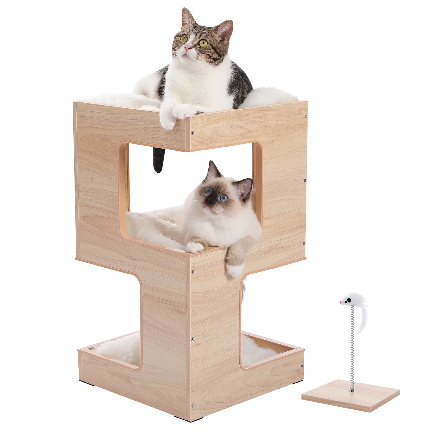 PEQULTICN Cat Bed With Two Condos Scratcher Plush Mats