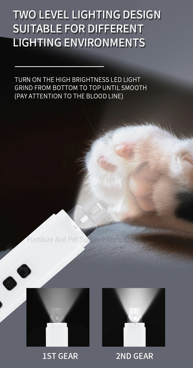 Hign-concerned Electric Dog Nail Clippers USB LED Grooming