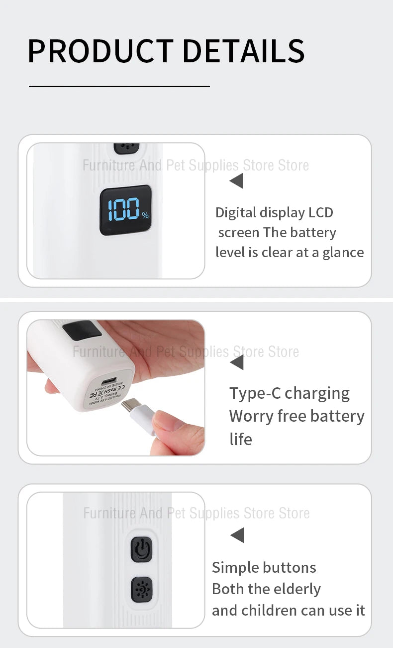 Hign-concerned Electric Dog Nail Clippers USB LED Grooming