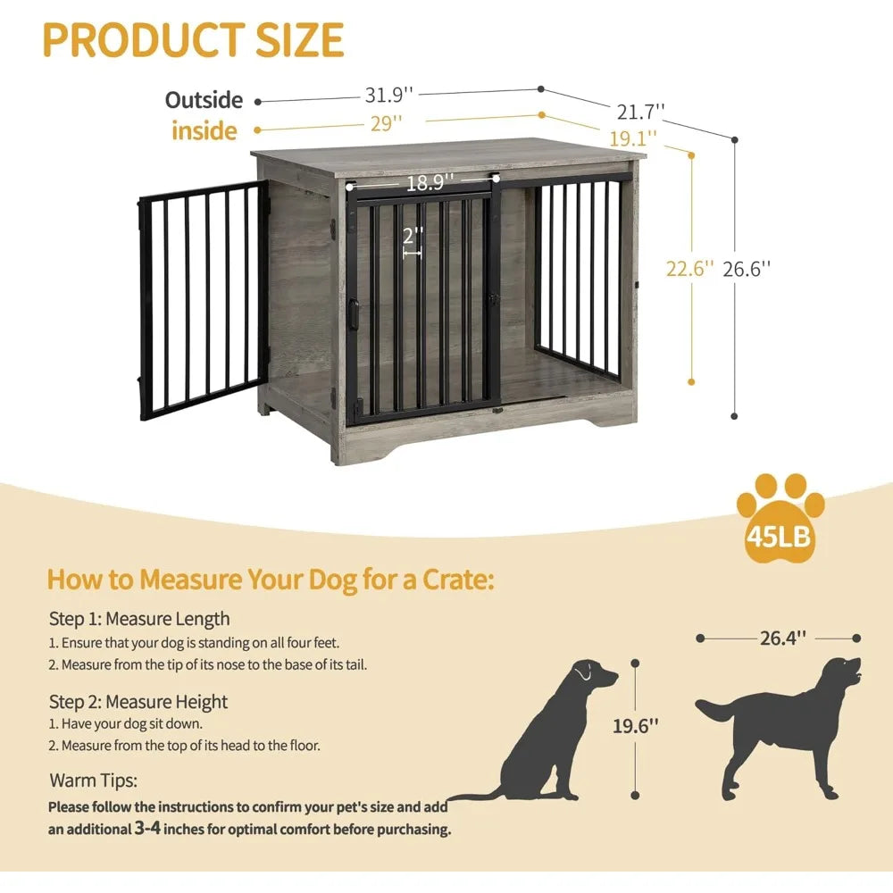 Sturdy Wooden Dog Crate Furniture With Double Doors For Medium And Small Dogs Indoor Pet Cage End Table