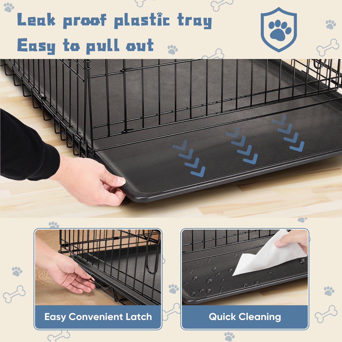 Zhumi Heavy Duty Foldable Dog Crate with Removable Tray