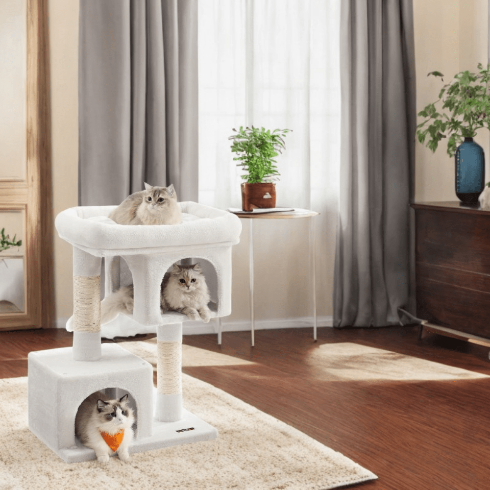 Cat Tree Tower For Indoor Cats With Two Caves And Perch