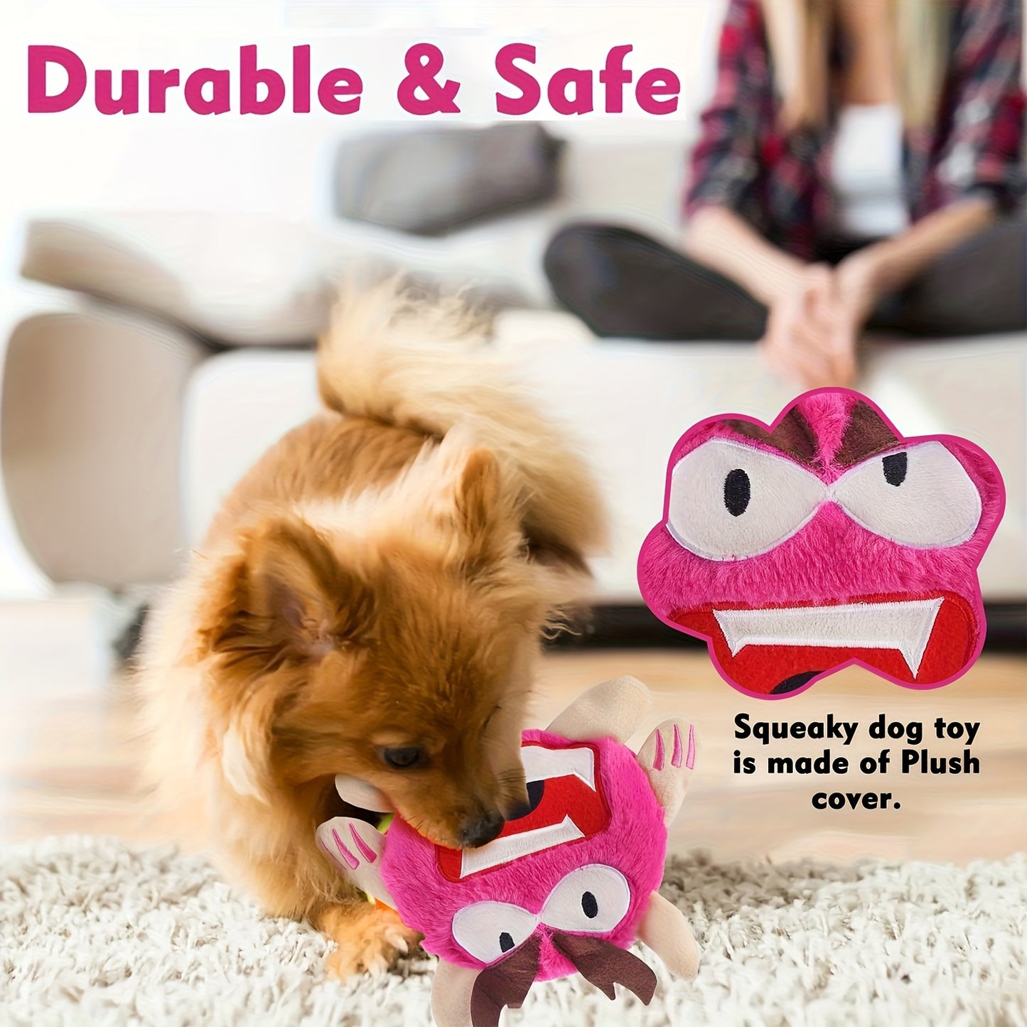 Teddy Run Interactive Monster Plush Ball Dog Toy Squeaky Fun