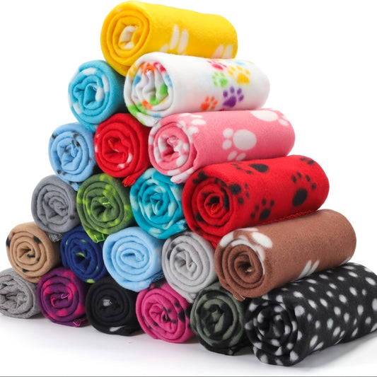 Soft Fleece Puppy Blankets With Playful Paw Prints For Pets