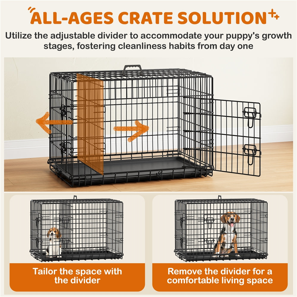 Costoffs Foldable Metal Cage For Dogs And Chickens With Divider And Removable Tray Portable Travel Cage