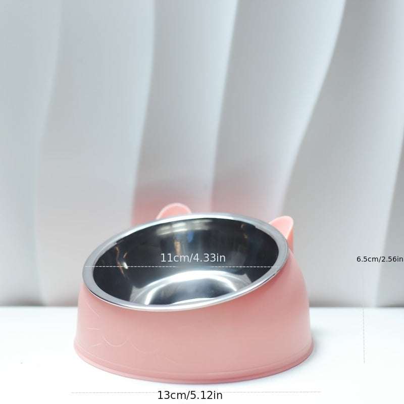 Slanted Anti Spill Cat Bowl Stainless Steel Plastic