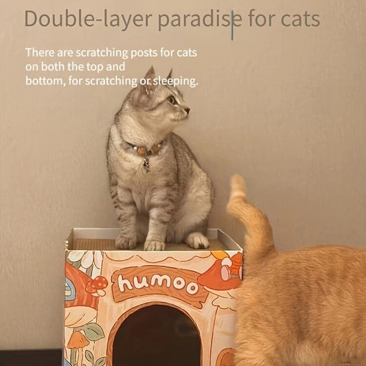 Double Layer Foldable Cat House with Scratcher and Hammock