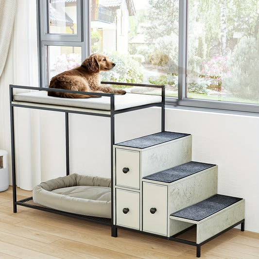 LEMBERI Multi Level Pet Bunk Bed With Stairs And Storage