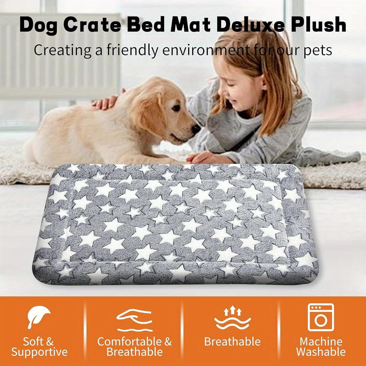 Soft Polyester Dog Bed Mat with Playful Star Pattern