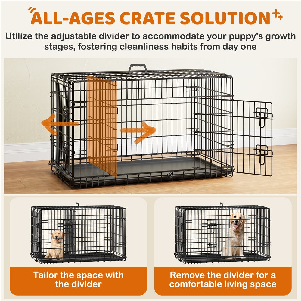 Costoffs Foldable Metal Cage For Dogs And Chickens With Divider And Removable Tray Portable Travel Cage
