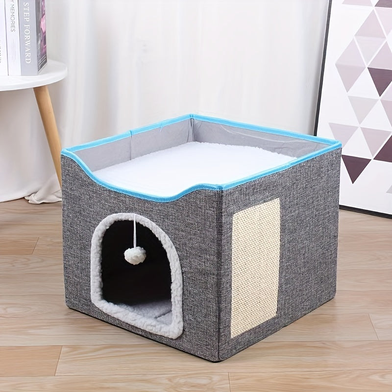 Cozy Cat Cave With Fluffy Ball And Scratch Pad
