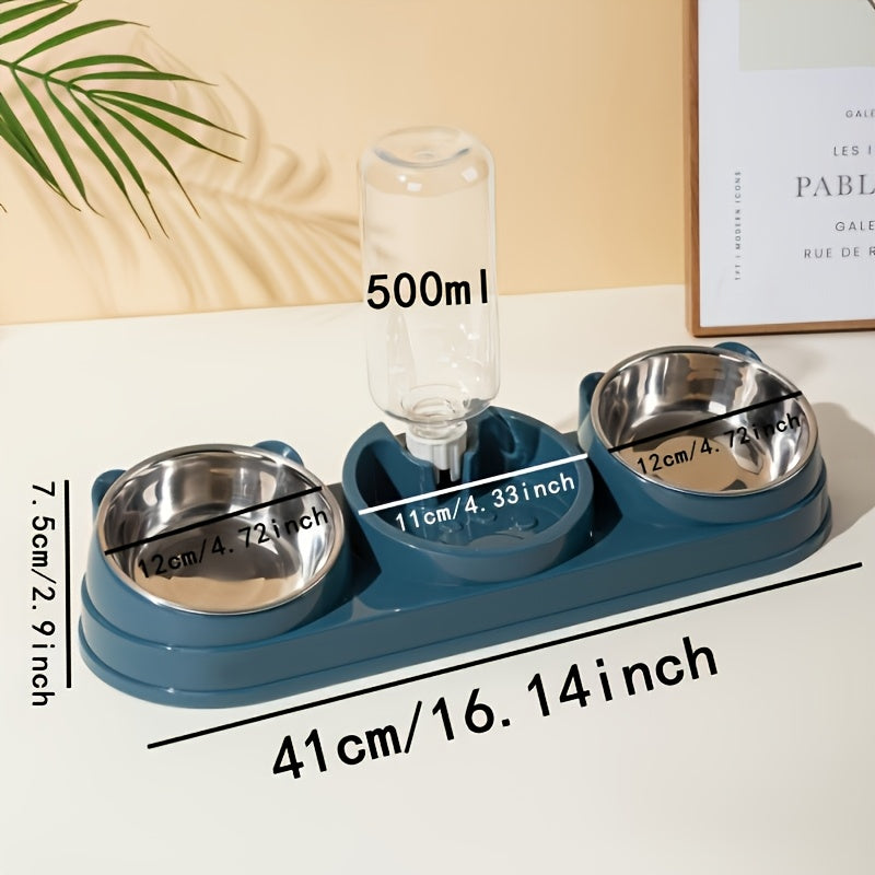 Two In One Stainless Steel Pet Bowl Set With Non Slip Base