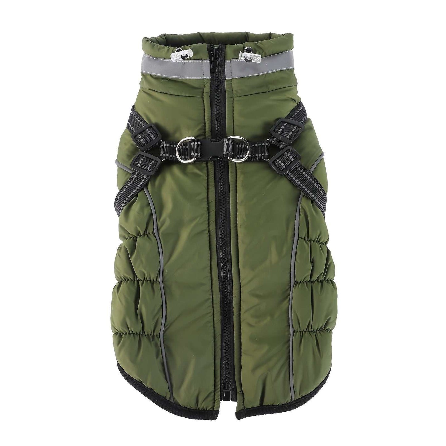 Winter Dog Coat With Leash Harness Reflective Padded Jacket
