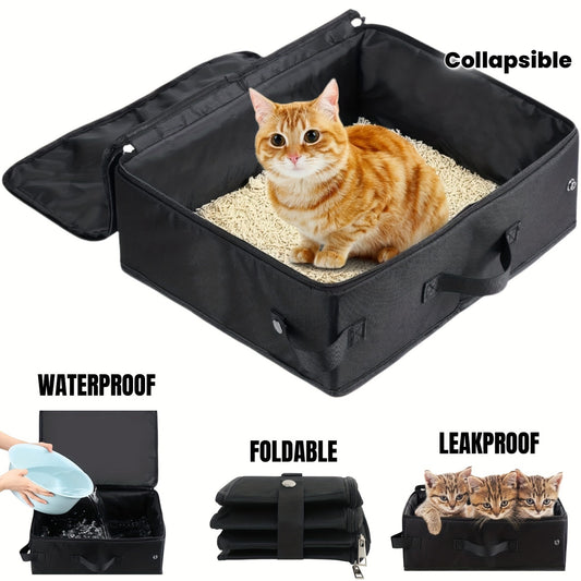 Portable Collapsible Cat Litter Box Zipper Lid for Travel