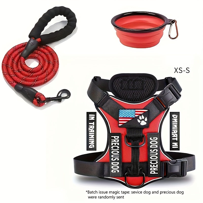 Reflective Service Dog Harness Set With Leash 5 Patches Kit