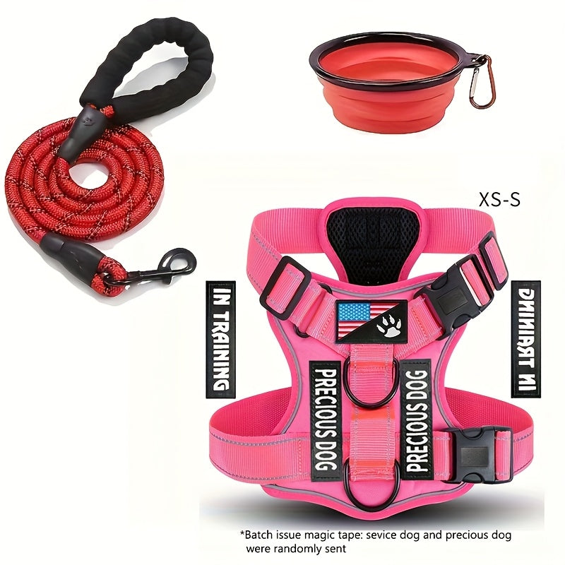Reflective Service Dog Harness Set With Leash 5 Patches Kit