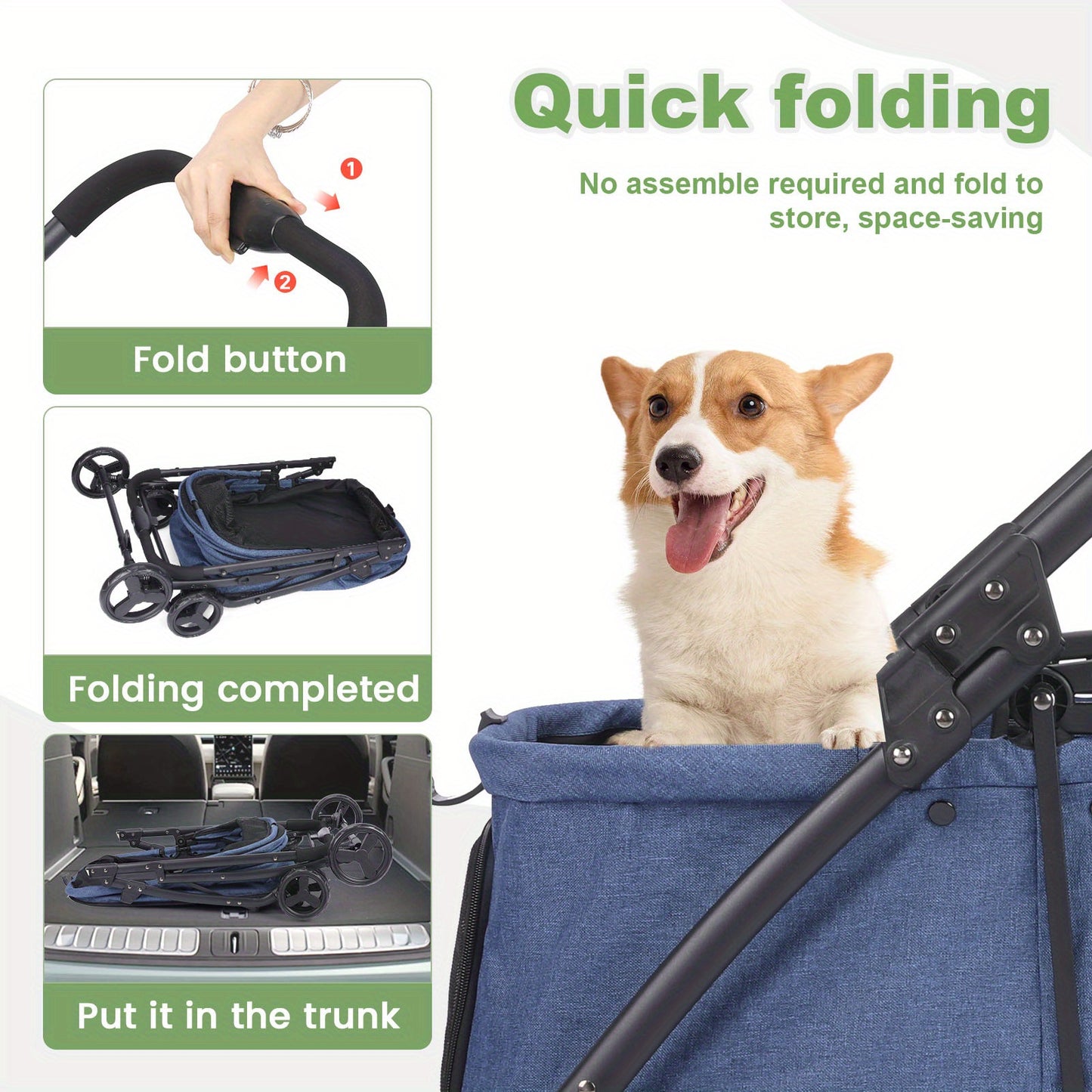 Portable Pet Stroller One Click Folding Full Mesh Ventilation