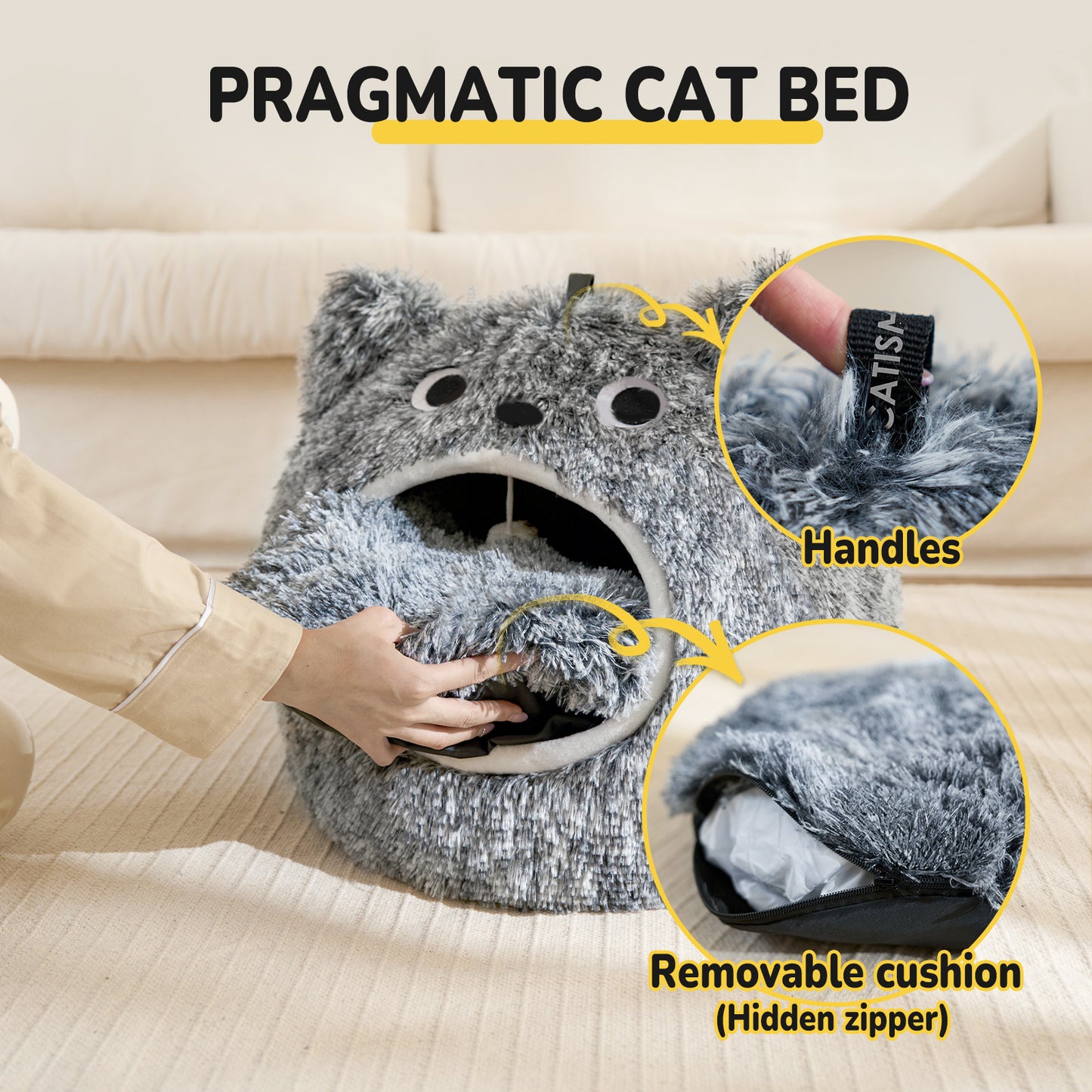 Cozy Cat Head-Shaped Bed for Indoor Cats and Small Dogs