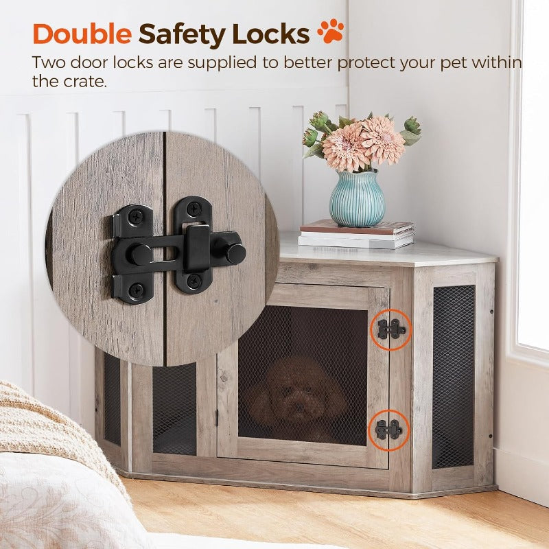 Corner Dog Crate Furniture Multi Functional Wood Kennel