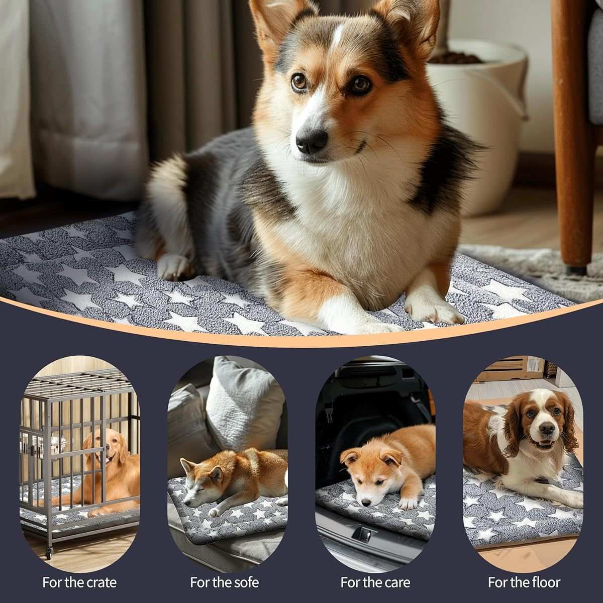 Soft polyester dog bed mat with playful star pattern for medium dogs