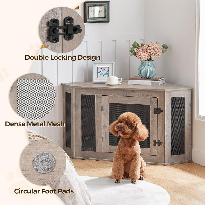 Corner Dog Crate Furniture Multi Functional Wood Kennel