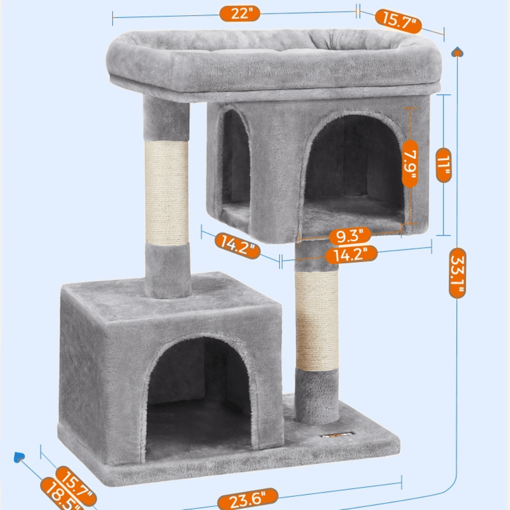 Cat Tree Tower For Indoor Cats With Two Caves And Perch