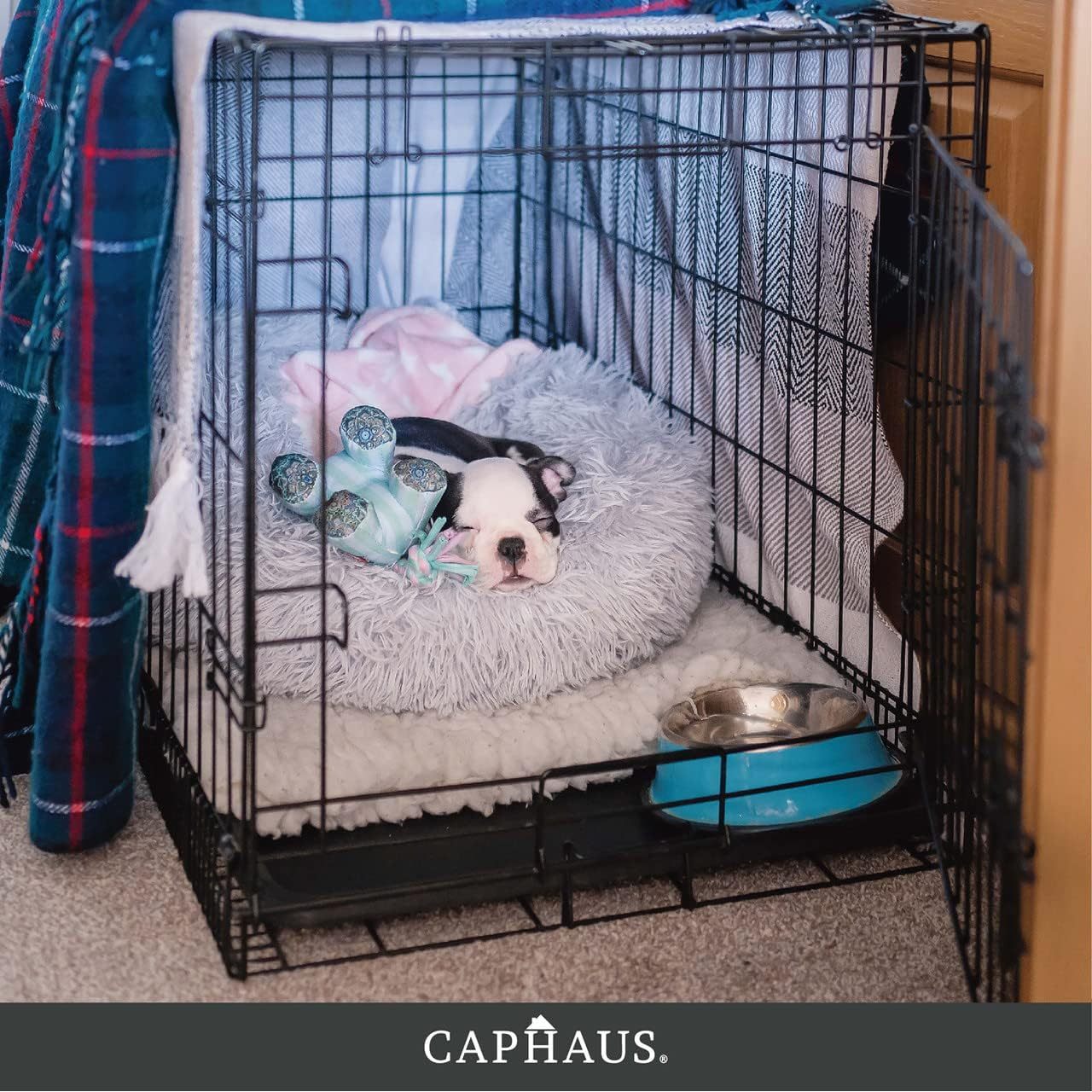 Caphaus Foldable Dog Crate with Leak-Proof Pan and Divider