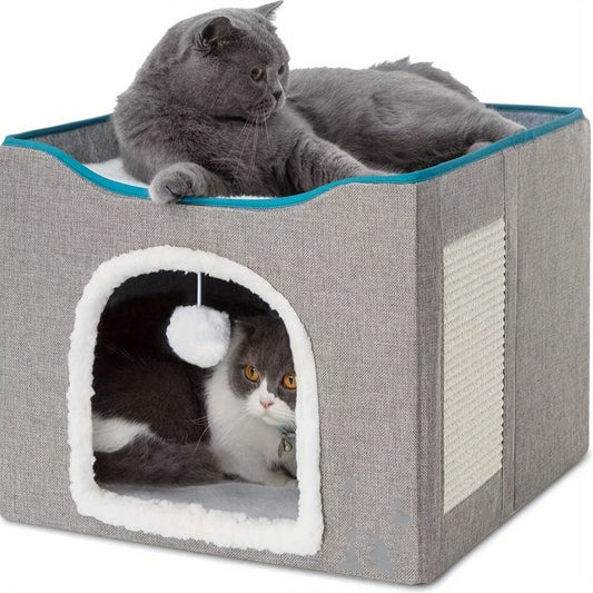 Cozy Cat Cave With Fluffy Ball And Scratch Pad