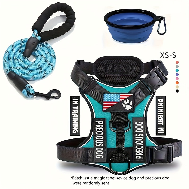 Reflective Service Dog Harness Set With Leash 5 Patches Kit