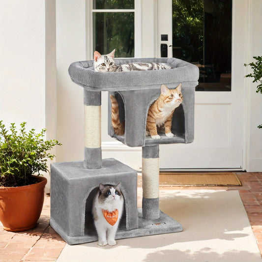 Cat Tower Condo With Large Perch Two Caves Scratching Post