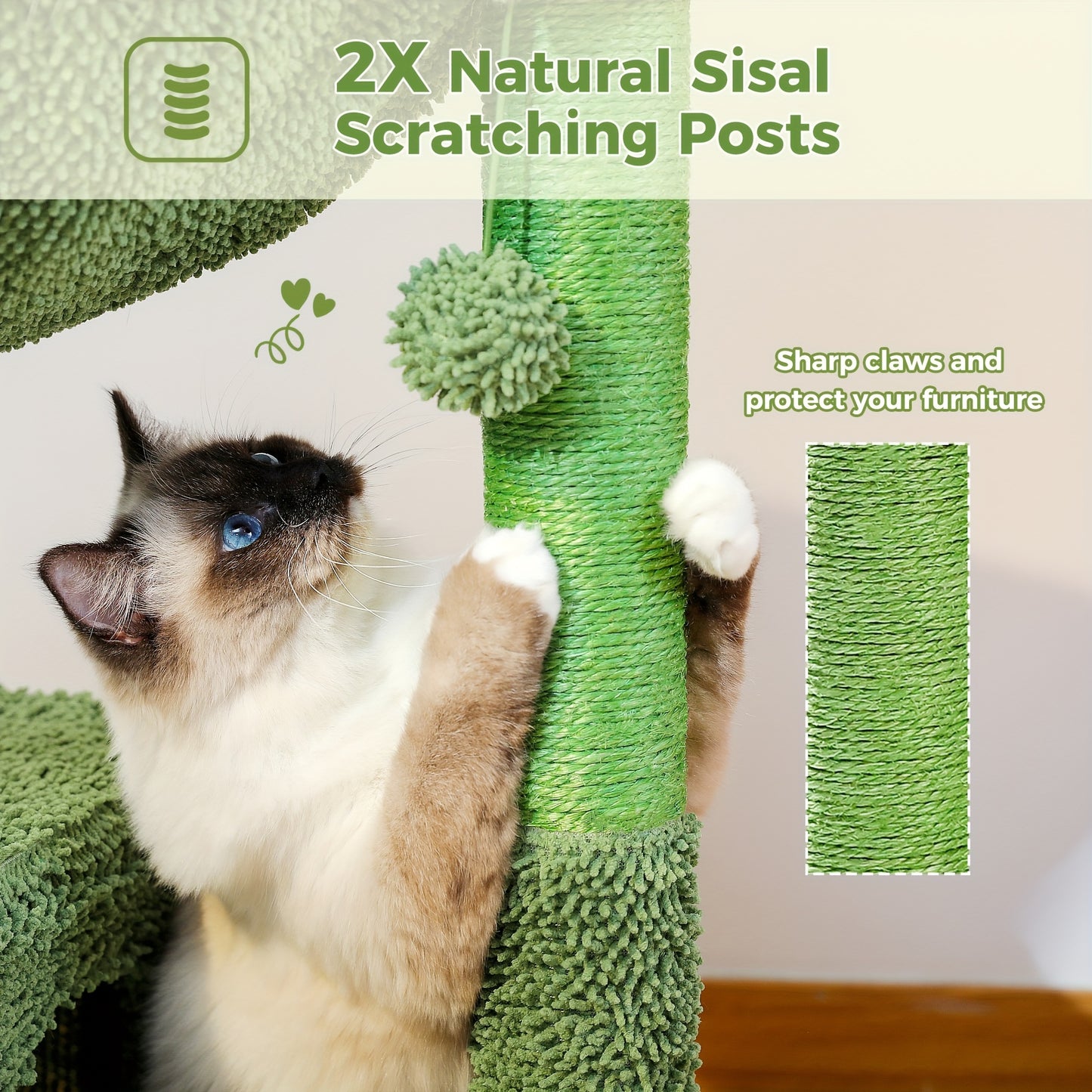 Cactus Cat Tree With Hammock And Scratching Post For Cats