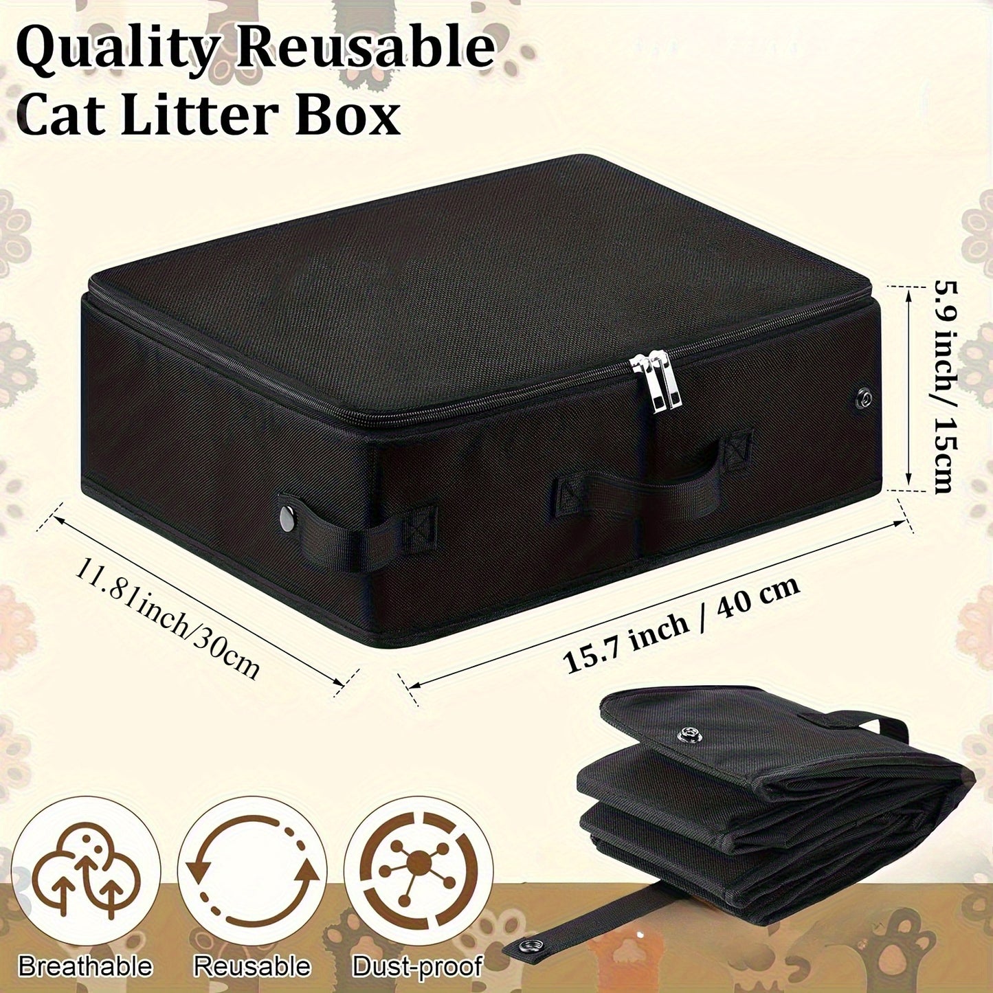 Portable Collapsible Cat Litter Box Zipper Lid for Travel