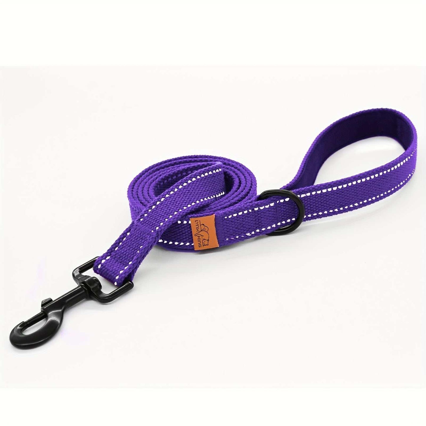 Reflective nylon dog leash with padded handle and swivel hook for safe, comfortable walks
