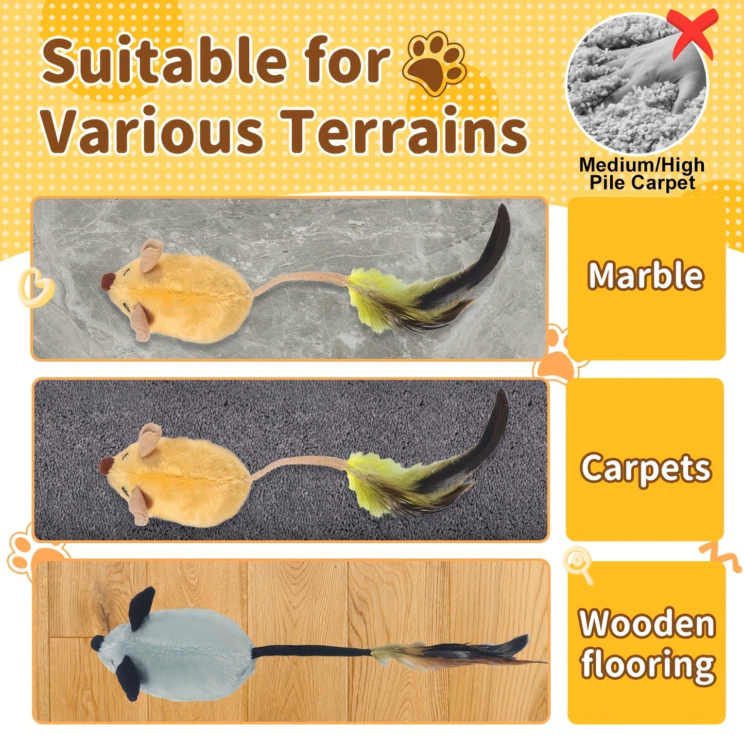 Interactive Rechargeable LED Cat Mouse Toy with Feather Tail