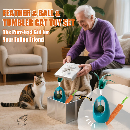 Interactive Feather Cat Toy Set with Plush Carrot and Herb