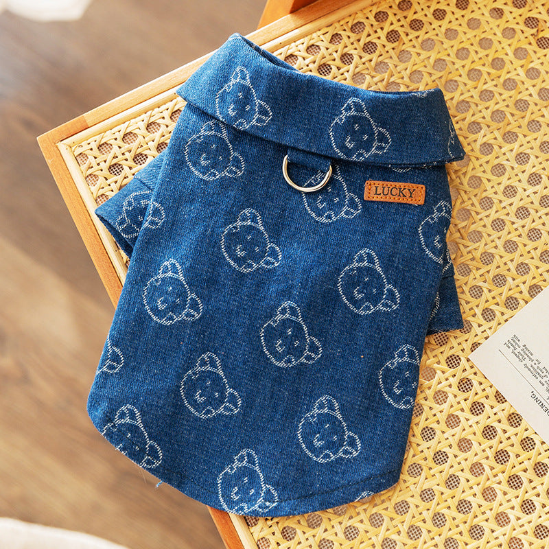 Trendy Denim Dog Jacket with Leash Attachment for Cool Pets