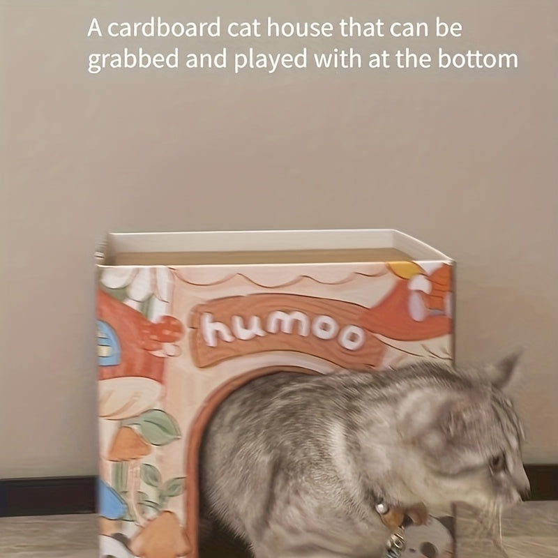 Double Layer Foldable Cat House with Scratcher and Hammock