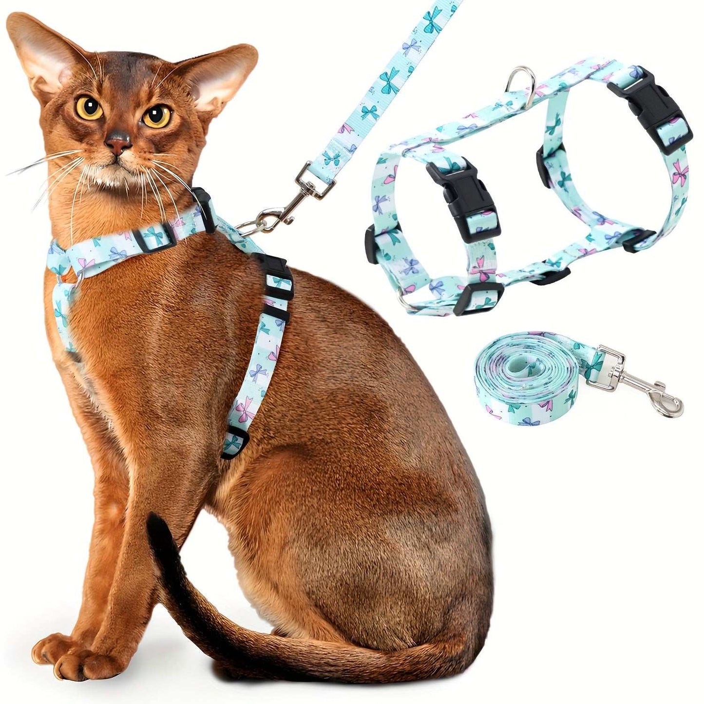 Escape-proof cat harness and leash set made of durable polyester fiber for safe outdoor adventures