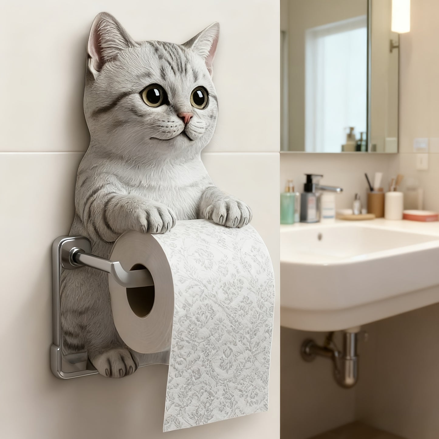Self Adhesive 3D Printed Resin Cat Toilet Paper Holder