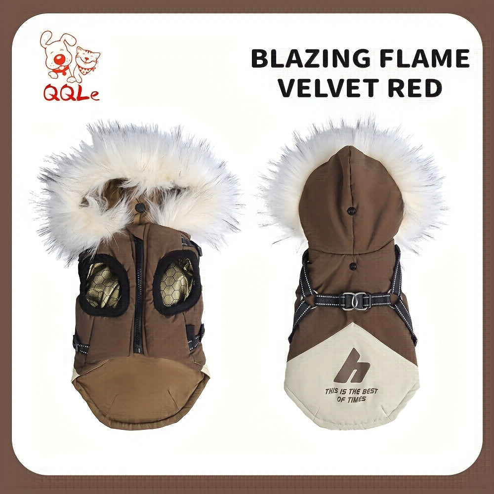 QQLE Autumn Winter Dog Jacket With Hood And Leash Hook