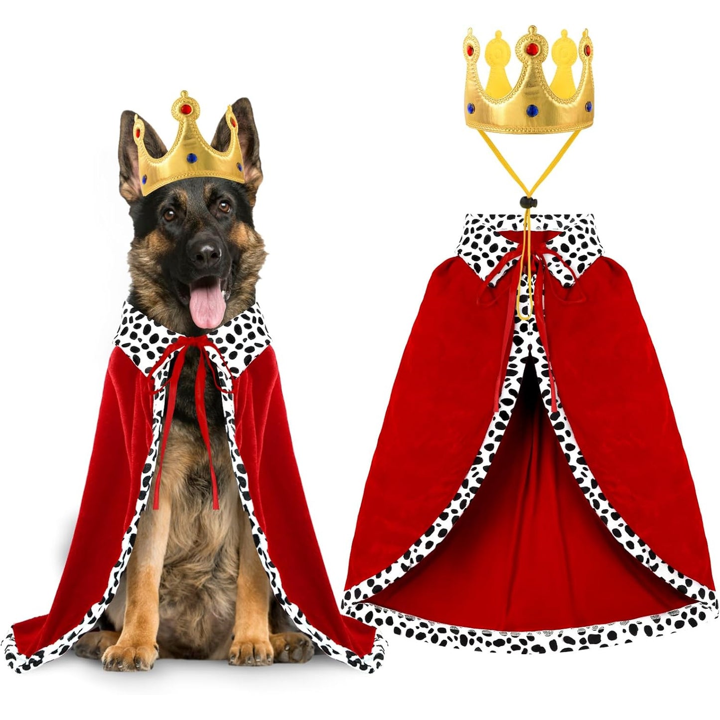 Adjustable King Cape And Crown Costume For Halloween Pets