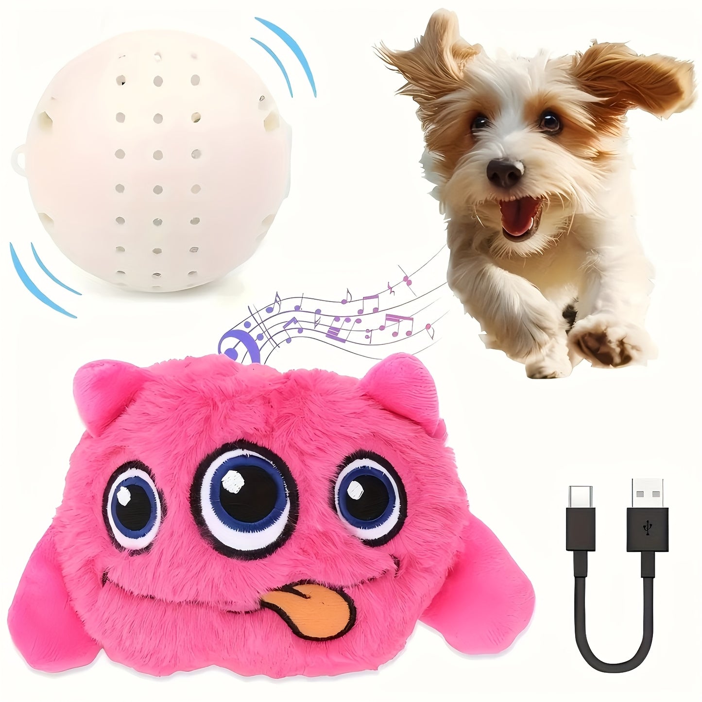 Teddy Run Interactive Monster Plush Ball Dog Toy Squeaky Fun