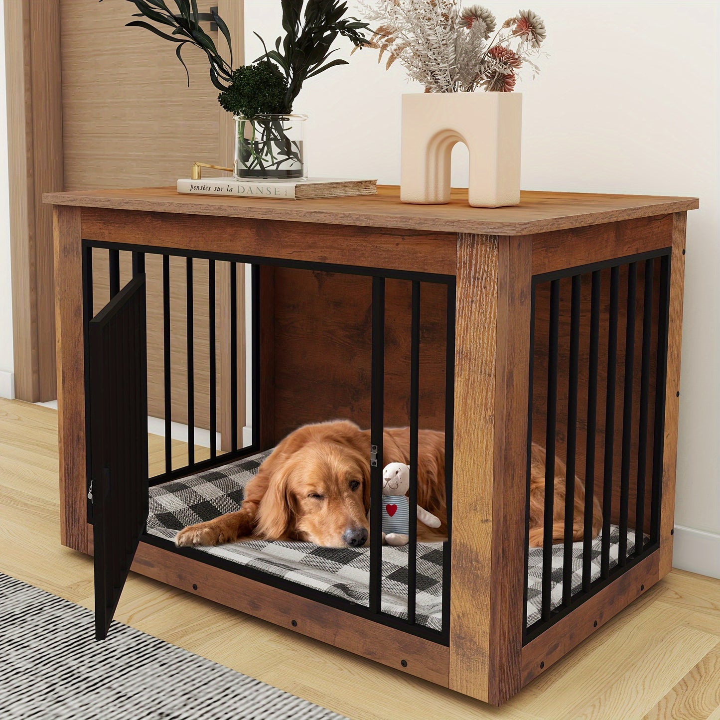 Modern Dog Crate Furniture and End Table Combination for Dogs