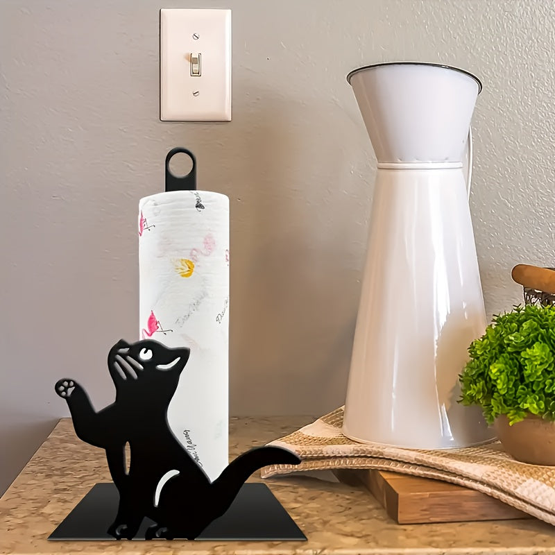 Cat Silhouette Wall Mounted Tissue Holder Iron Organizer Kitchen Bathroom