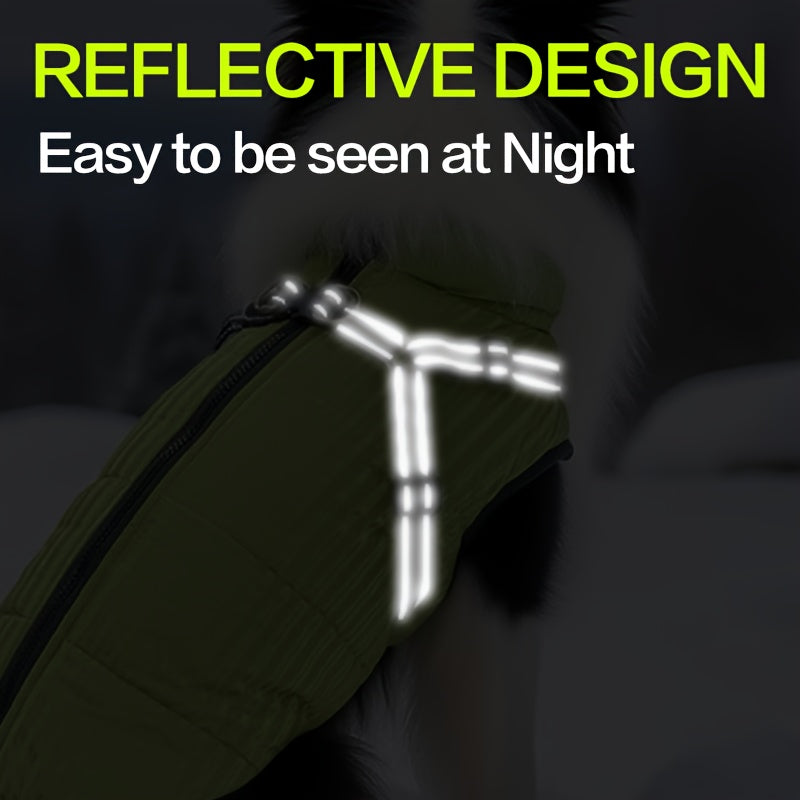 Winter Dog Coat With Leash Harness Reflective Padded Jacket