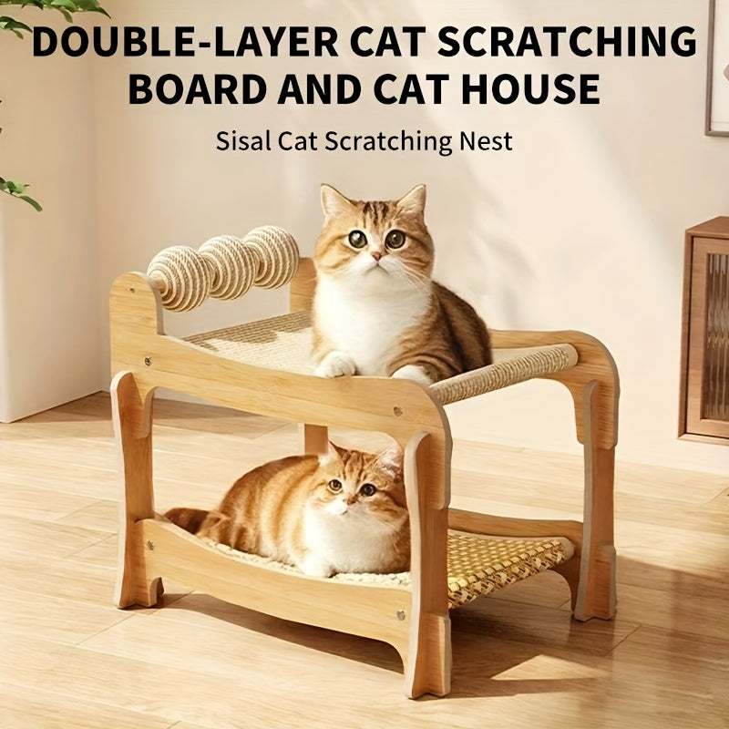 2-in-1 Double Layer Cat Bed & Scratching Post, Stackable Cat Tree Condo with Sisal Scratching Surface, Removable Washable Cushion, Multi-Level Platforms for Large Cats - Space-Saving Furniture, Ideal Gift for Cat Owners