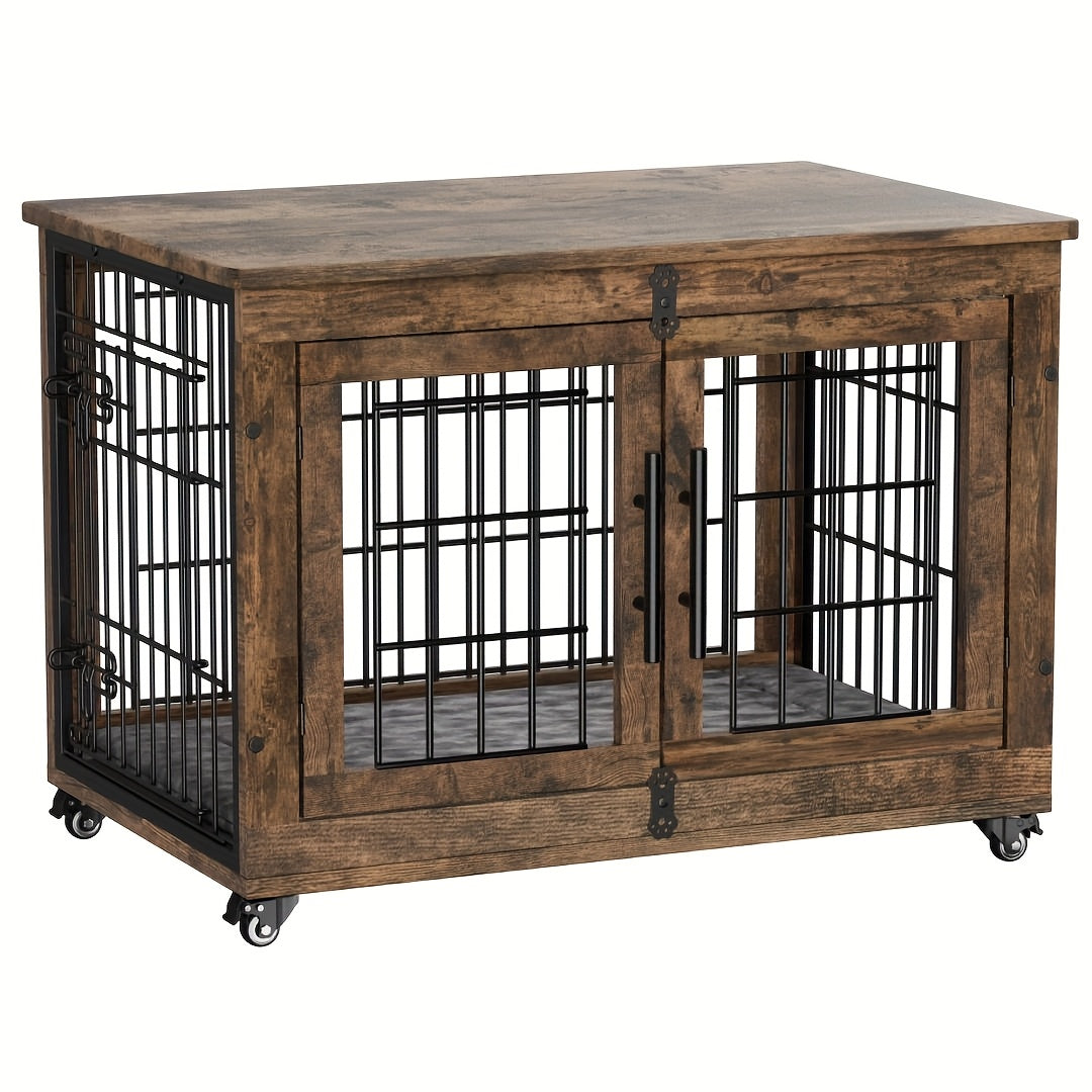 AOWOS Wooden Dog Crate With Anti Slip Mat And Lock