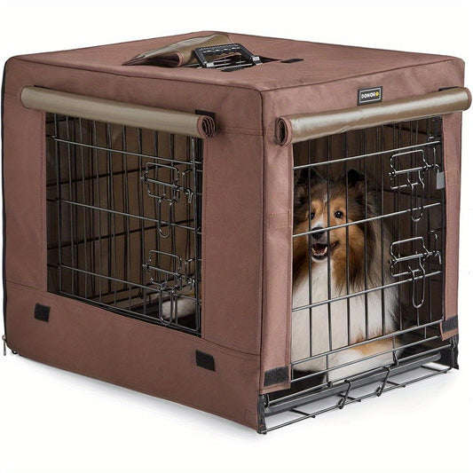 Collapsible Frame Dog Crate With Double Door And Removable Cover