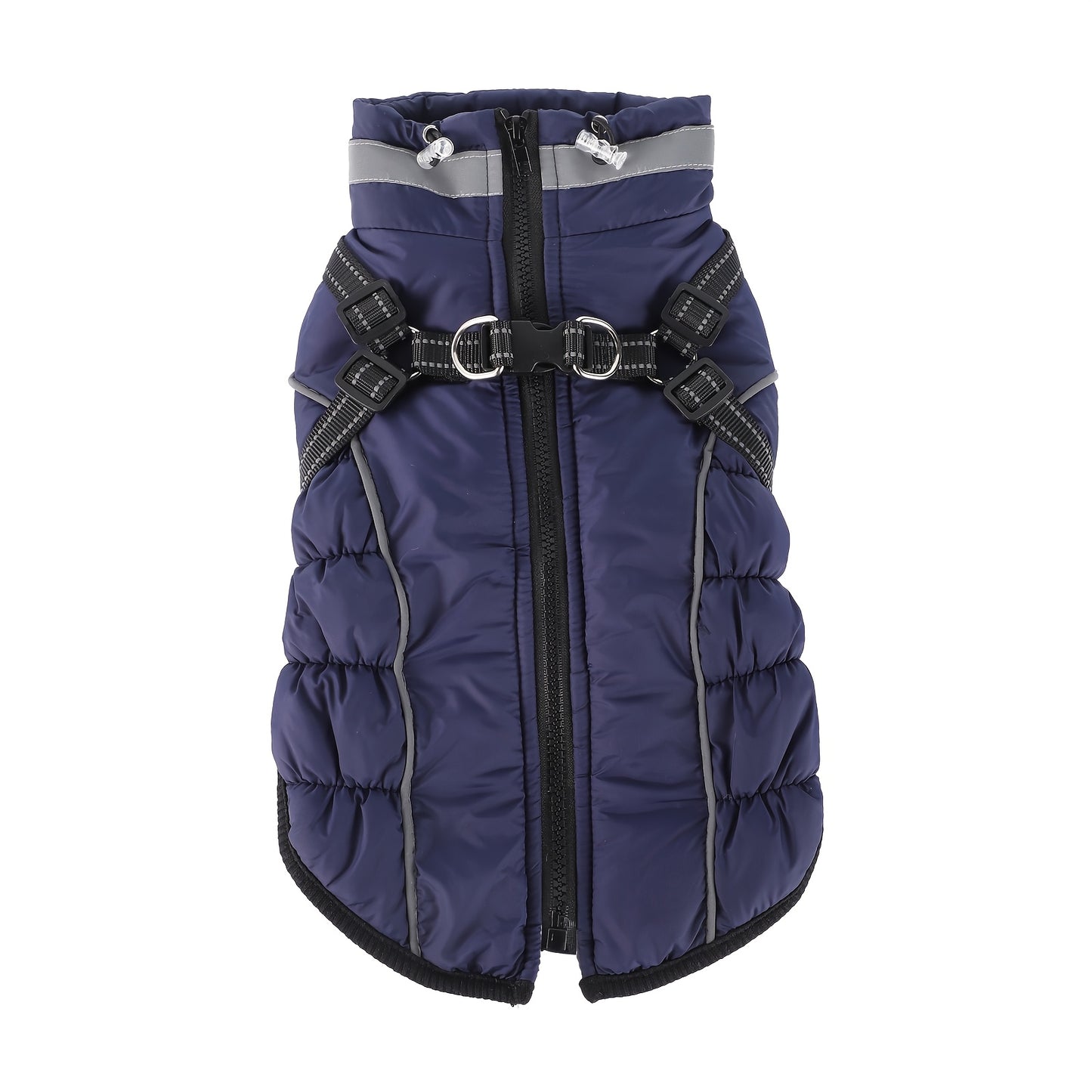 Winter Dog Coat With Leash Harness Reflective Padded Jacket