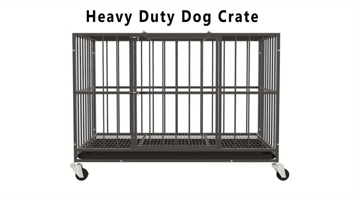 HIWOKK Heavy Duty Round Pipe Iron Dog Crate With Wheels And Removable Tray